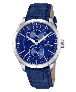 Festina Retro 다기능 가죽 스트랩 블루 다이얼 쿼츠 F16573-7 남성용 시계