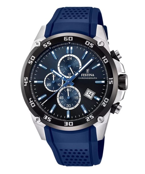 Festina The Originals 크로노그래프 러버 스트랩 블루 다이얼 쿼츠 F20330-A 100M 남성용 시계