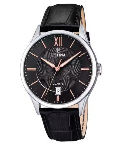 Festina Classics 가죽 스트랩 블랙 다이얼 쿼츠 F20426-6 남성용 시계