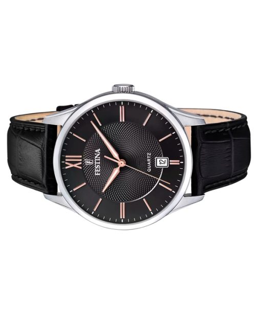 Festina Classics 가죽 스트랩 블랙 다이얼 쿼츠 F20426-6 남성용 시계