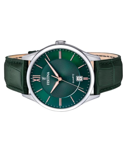 Festina Classics 가죽 스트랩 그린 다이얼 쿼츠 F20426-7 남성용 시계