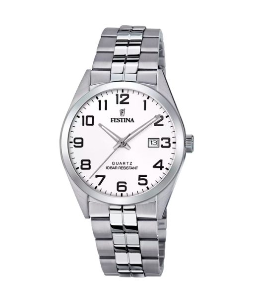 Festina Classics 스테인리스 스틸 화이트 다이얼 쿼츠 F20437-1 100M 남성용 시계