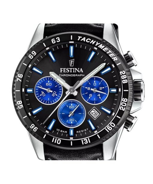 Festina Timeless 크로노그래프 가죽 스트랩 블랙 다이얼 쿼츠 F20561-6 100M 남성용 시계