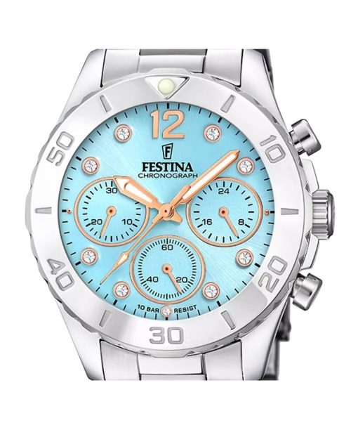 Festina Boyfriend 크로노그래프 크리스탈 악센트 블루 다이얼 쿼츠 F20603-4 100M 여성용 시계