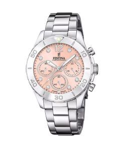 Festina Boyfriend 크로노그래프 크리스탈 악센트 핑크 다이얼 쿼츠 F20603-7 100M 여성용 시계