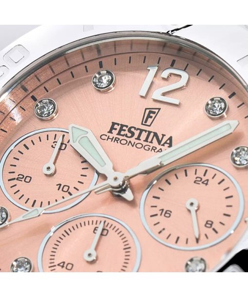 Festina Boyfriend 크로노그래프 크리스탈 악센트 핑크 다이얼 쿼츠 F20603-7 100M 여성용 시계