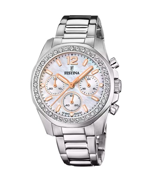 Festina Rainbow Chronograph Crystal Accents Mother Of Pearl 다이얼 쿼츠 F20606-1 100M 여성용 시계