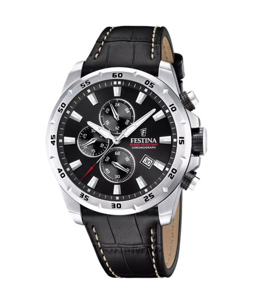 Festina Timeless 크로노그래프 가죽 스트랩 블랙 다이얼 쿼츠 F20692-4 100M 남성용 시계