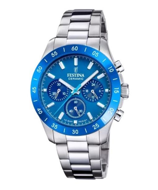 Festina 세라믹 크로노그래프 스테인리스 스틸 블루 다이얼 쿼츠 F20693-4 100M 여성용 시계