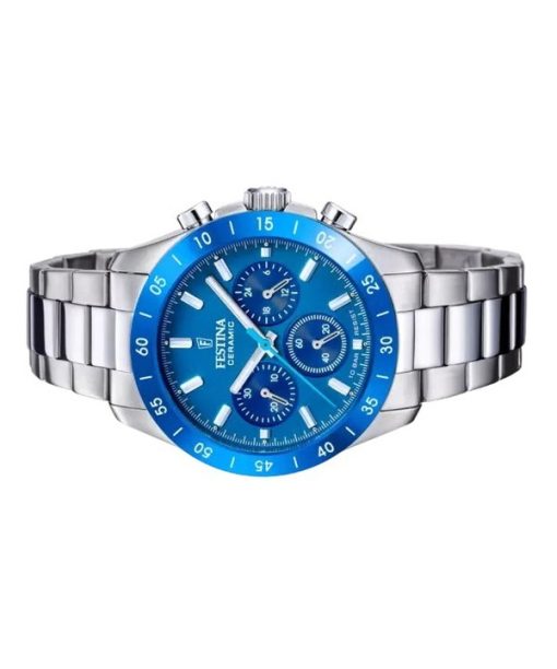 Festina 세라믹 크로노그래프 스테인리스 스틸 블루 다이얼 쿼츠 F20693-4 100M 여성용 시계