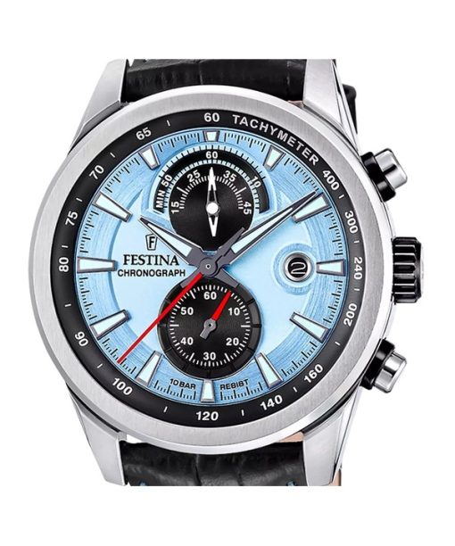 Festina Timeless 크로노그래프 가죽 스트랩 블루 다이얼 쿼츠 F20695-2 100M 남성용 시계