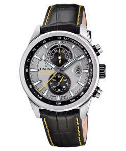 Festina Timeless 크로노그래프 가죽 스트랩 그레이 다이얼 쿼츠 F20695-4 100M 남성용 시계