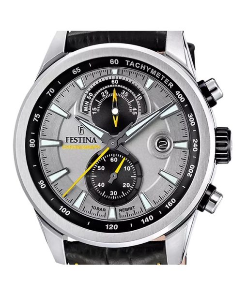 Festina Timeless 크로노그래프 가죽 스트랩 그레이 다이얼 쿼츠 F20695-4 100M 남성용 시계