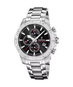 Festina Timeless 크로노그래프 스테인리스 스틸 블랙 다이얼 쿼츠 F20704-3 100M 남성용 시계