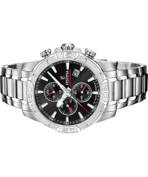 Festina Timeless 크로노그래프 스테인리스 스틸 블랙 다이얼 쿼츠 F20704-3 100M 남성용 시계