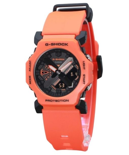 카시오 G-Shock 아날로그 디지털 바이오 기반 오렌지 수지 스트랩 블랙 다이얼 쿼츠 GA-2300FL-4A 200M 남성용 시계