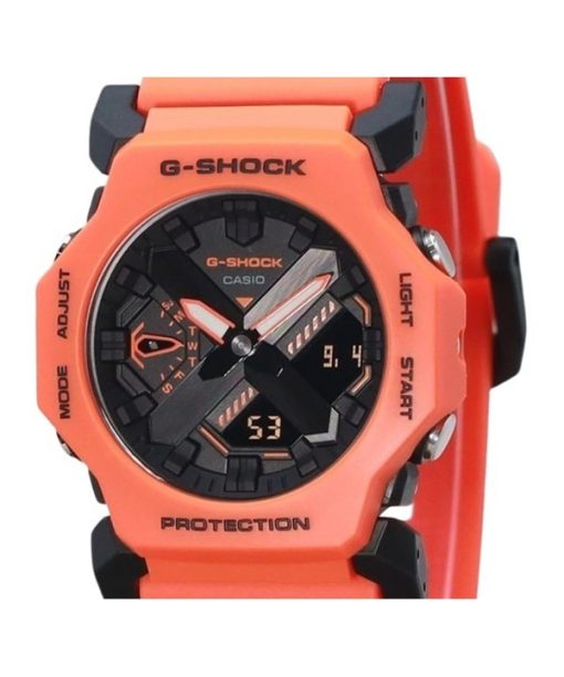 카시오 G-Shock 아날로그 디지털 바이오 기반 오렌지 수지 스트랩 블랙 다이얼 쿼츠 GA-2300FL-4A 200M 남성용 시계