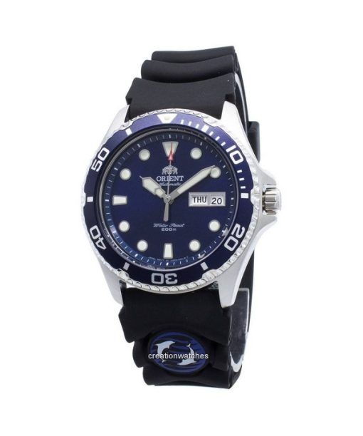 재생품 Orient Ray II 고무 스트랩 블루 다이얼 자동 FAA02008D9 200M 남성용 시계