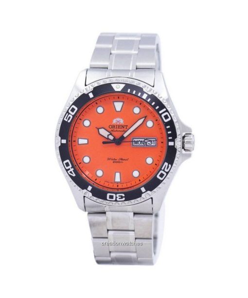 재생품 Orient Ray Raven II 스테인리스 스틸 오렌지 다이얼 자동 FAA02006M9 200M 남성용 시계