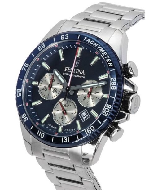 Festina Timeless 크로노그래프 스테인리스 스틸 블루 다이얼 F20560-2 F205602 100M 남성용 시계