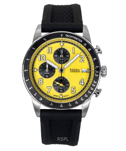 Fossil Sport Tourer 크로노그래프 실리콘 스트랩 옐로우 다이얼 쿼츠 FS6044 남성용 시계