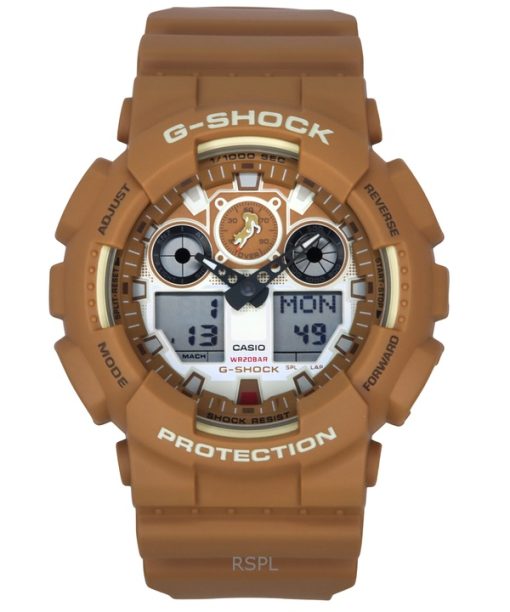 카시오 G-Shock 아날로그 디지털 시바 이누 레진 스트랩 브라운 다이얼 쿼츠 GA-100SHB-5A 200M 남성용 시계