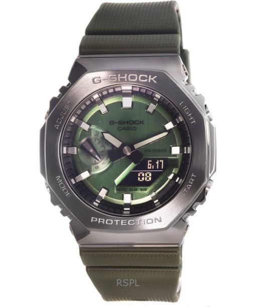 재생품 카시오 G-Shock 아날로그 디지털 그린 다이얼 레진 스트랩 쿼츠 GM-2100B-3A 200M 남성용 시계