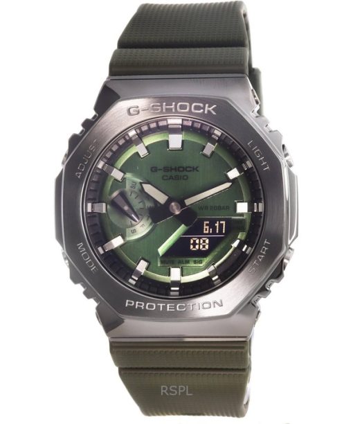 재생품 카시오 G-Shock 아날로그 디지털 수지 스트랩 그린 다이얼 쿼츠 GM-2100B-3A 200M 남성용 시계