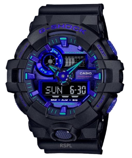 재생품 카시오 G-Shock 아날로그 디지털 수지 스트랩 블루 다이얼 쿼츠 GA-700VB-1A 200M 남성용 시계